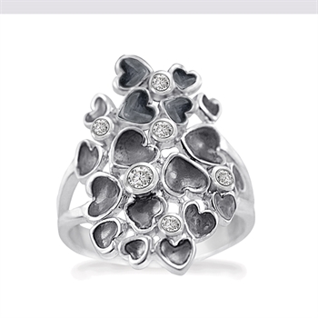 Rabinovich Sterling sølv fingerring, Random Hearts med zirkonia