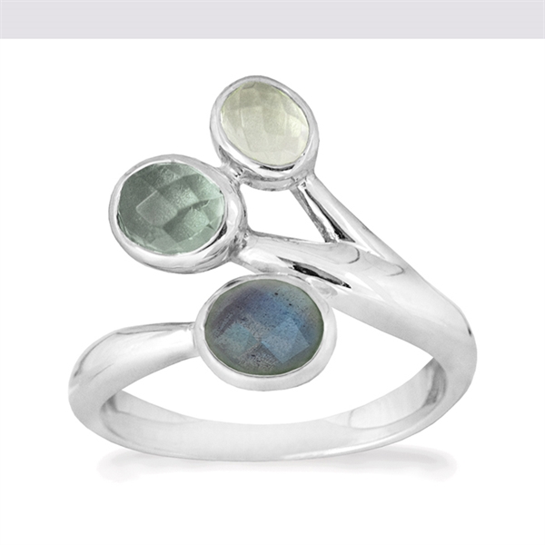 Rabinovich Sterling sølv fingerring, Rainbow med prasiolit, hydro aquamarin og labradorit