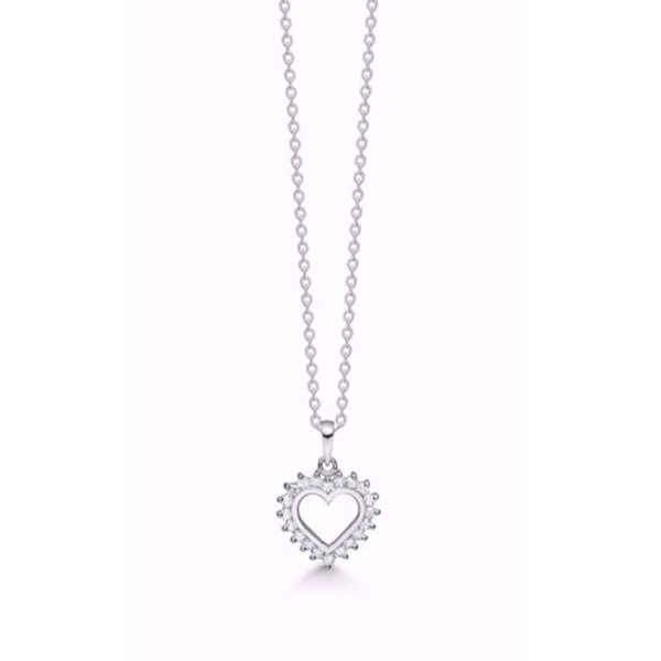 14 karat hvidguld vedhæng, Hjerte med 0,27 ct W/Si diamanter, 12 x 12 mm