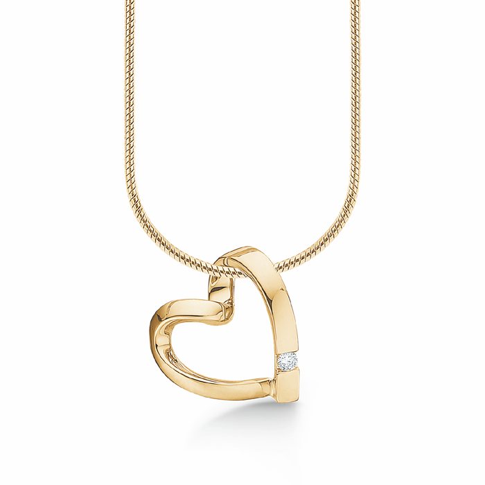 Image of Støvring Design 14 kt rødguld hjerte vedhæng med kæde og 0,031 ct brillant