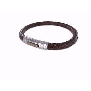 Frank brunt læderarmbånd med rust frit stål lås, model 7FB-0006