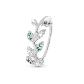 Model 2.29.A-59, Ring med blade med grønne og hvide zirkonia i 925 sterling sølv  hos Guldsmykket.dk