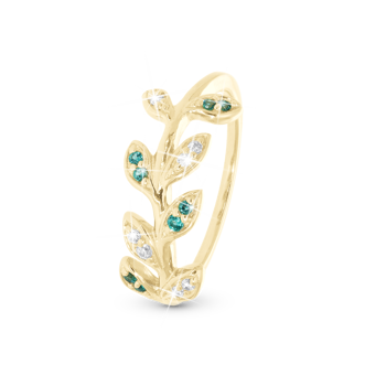 Model 2.29.B-61, Ring med blade med grønne og hvide zirkonia i 925 forgyldt sølv  hos Guldsmykket.dk