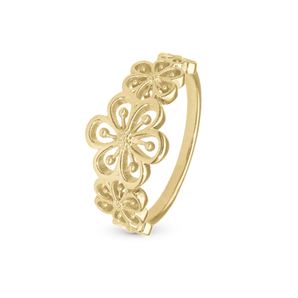 Flower Heaven Ring med 5 detaljeret blomster i 925 forgyldt sølv 