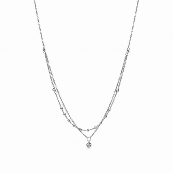 Seville, Dobbelt halskæde i sterling sølv med sølv perler og zirkonia fra Guld & Sølv Design