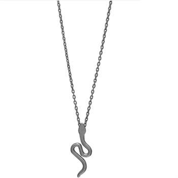 Nordahl Snake52 sort rhodineret sølv vedhæng med kæde med blank overflade