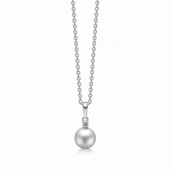 Vedhæng i 14 karat hvidguld med perle og brilliant fra Guld & Sølv Design