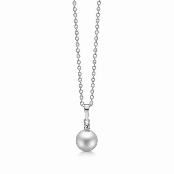 Vedhæng i 14 karat hvidguld med perle og brilliant fra Guld & Sølv Design