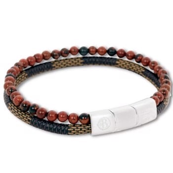 BENSON - Beads armbånd i brun/brun med læder rem, by Billgren