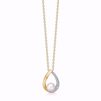 Vedhæng i 8 karat med perle og zirkonia fra Guld & Sølv Design