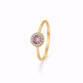 Fingerring med hvid og pink zirkonia i 8 karat guld fra Guld & Sølv Design