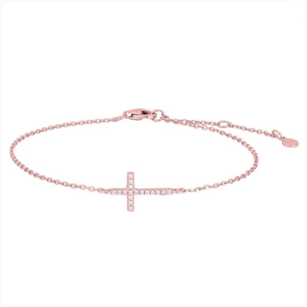 Joanli Nor ALAINENOR rosa forgyldt sterling sølv armbånd. Kors armbånd med smukke hvide zirkonia