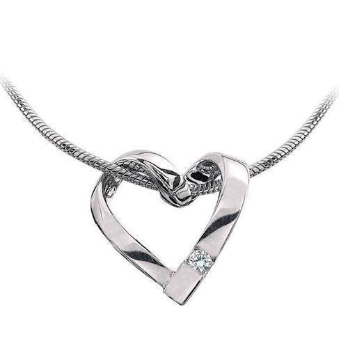 Image of Støvring Design 14 kt hvidgulds hjerte vedhæng med blank overflade og 0,031 ct w/si diamant