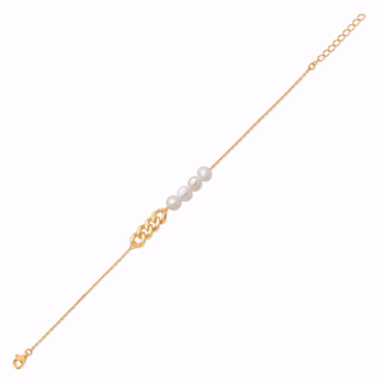 Sølv forgyldt armbånd med perler og panserkæde fra Guld & Sølv Design