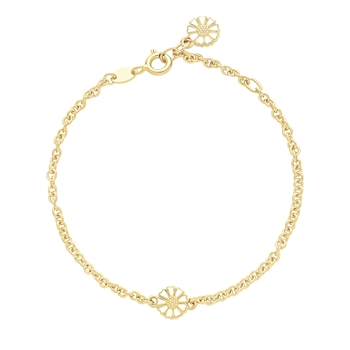 Marguerit armbånd  med 2x7,5mm 24 kt forgyldt hvid emalje 17-19cm sterling sølv