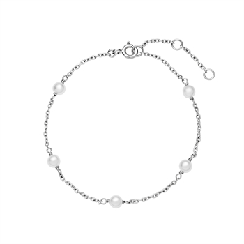 Armbånd med 5 ferskvandsperler 4-4,5mm 16-17,5-19cm sterling sølv