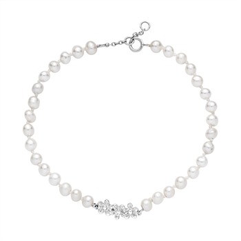 Armbånd med perler og blomsterkrans + zirkonia sterling sølv