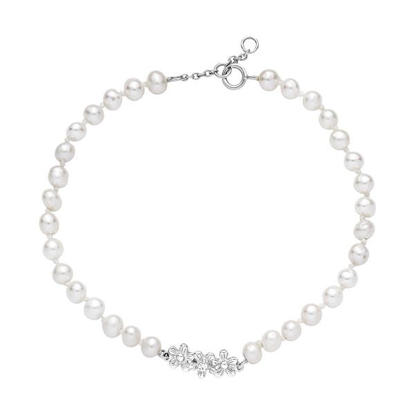 Armbånd med perler og blomsterkrans + zirkonia sterling sølv