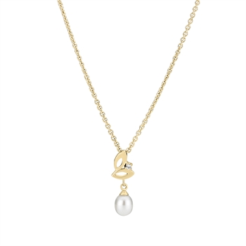 Halskæde ferskvands perle 6,5-7mm zirkonia forgyldt 925, 45-48cm