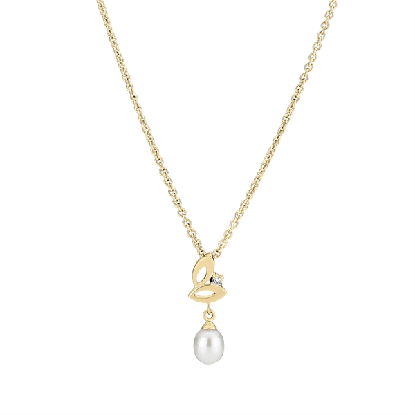 Halskæde ferskvands perle 6,5-7mm zirkonia forgyldt 925, 45-48cm