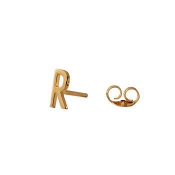 R - Forgyldt Arne Jacobsen bogstavs ørering, 7,5 mm. Pris = PR. STK.