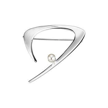 Broche mat/blank med ferskvandsperle 5-5,5mm bredde 40mm sterling sølv