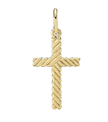 Forgyldt sterling sølv kors, stribet, 19 x 12 mm