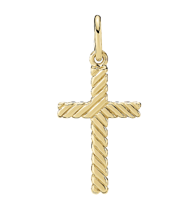 Forgyldt sterling sølv kors, stribet, 19 x 12 mm