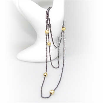 Long chains Diamond Cut med Starlight Beads i sterling sølv med sort rhodineret overflade
