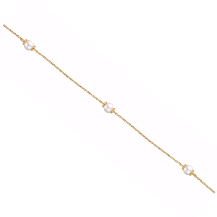 9220-08, Sølv design 8 karat guld Armbånd, Perle blank længde 19 cm