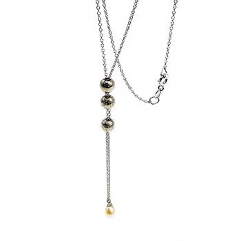 Perle vedhæng på rhodineret sølvkæde med 3 Magic Beads kugler fra San Link of Joy