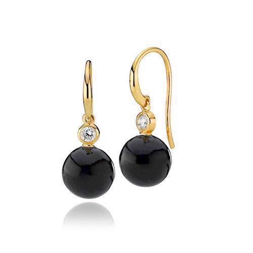 Image of Izabel Camille forgyldt sølv øreringe, Jackie med blank overflade, model A1581gs-blackonyx