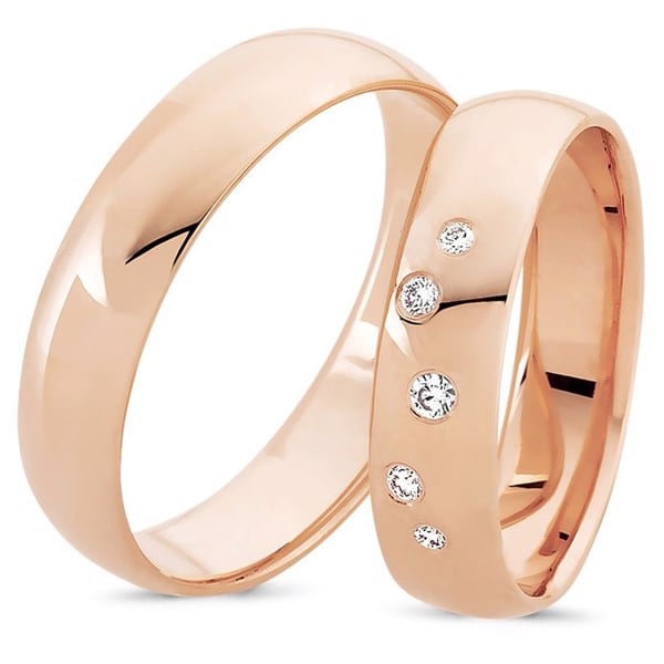 Nuran Love 14 karat rosa guld Vielsesringe med 0,07 ct diamanter Wesselton VS i flot brillant slib