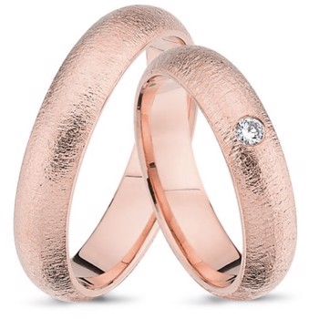 Nuran Love 14 karat rosa guld Vielsesringe med 0,03 ct diamant Wesselton VS i flot brillant slib
