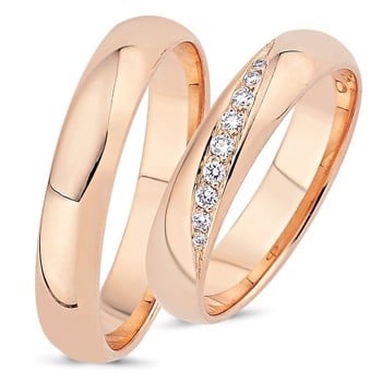 Nuran Love 14 karat rosa guld Vielsesringe med 0,12 ct diamant Wesselton VS i flot brillant slib