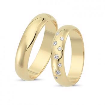 Nuran Love Stjernedrys gult guld Vielsesringe med 8 stk diamanter Wesselton VS