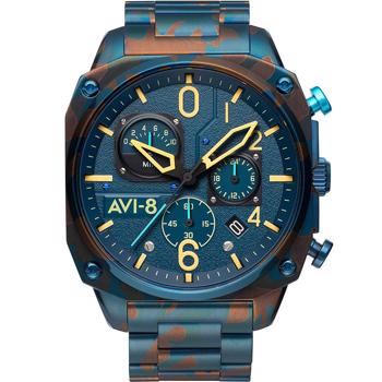 Hawker Hunter Retrograde Chronograph Blå stål med camouflage mønster batteridrevet quartz Herre ur fra AVI-8, AV-4052-33