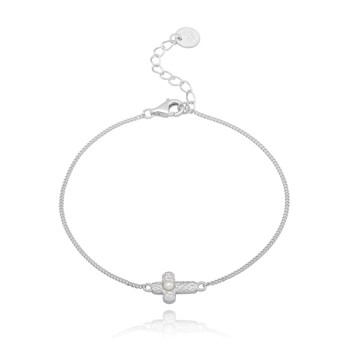 Karla, Armbånd i sterling sølv med perle besat kors vedhæng fra danske WiOGA
