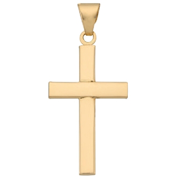 Bredt stolpe kors fra BNH i blank 14 kt guld, Lille - 13 x 21 mm