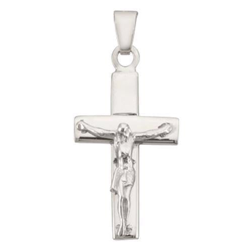 Bredt stolpe kors med Jesus fra BNH i blank sterling sølv, Stor - 21,5 x 34 mm