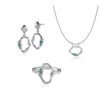 Ocean rhodineret sterling sølv smykkesæt med blå/grøn zirkonia