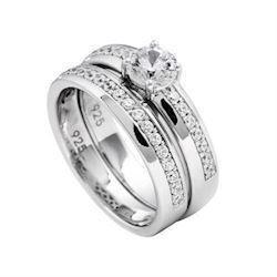 Image of Diamonfire dobbelt fingerring i sterling sølv med zirkonia