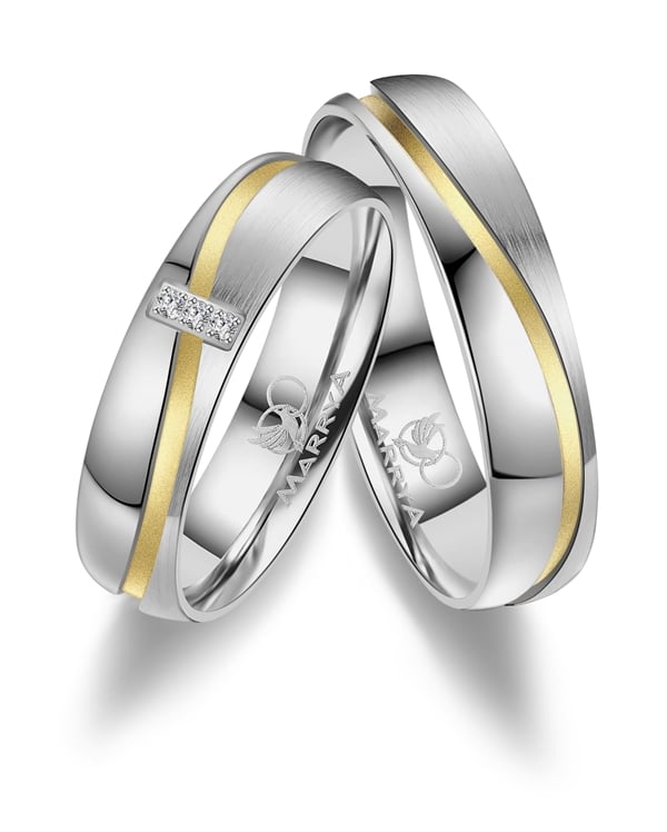 Marrya Rustfri stål med 14 kt forgyldning Vielsesringe med 3 stk Zirkonia