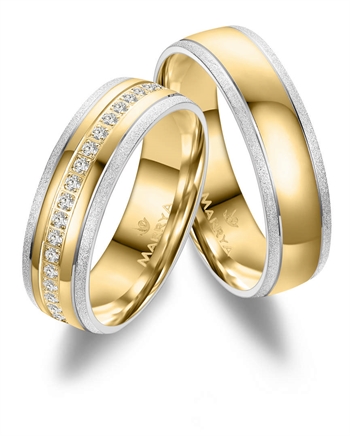 Marrya Forgyldte rustfri stål med mønster. Vielsesringe med Zirkonia