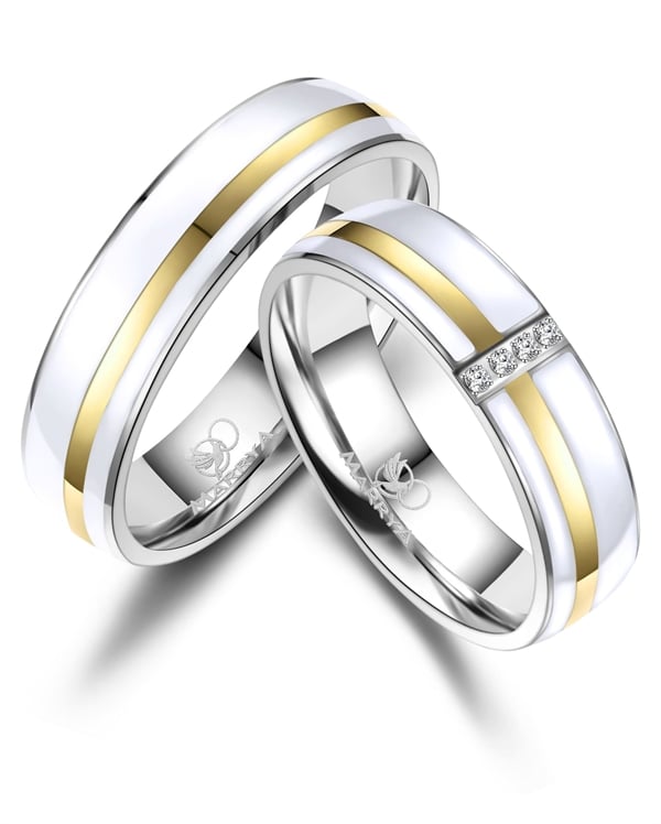 Marrya Rustfri stål med 14 kt forgyldning Vielsesringe med 4 stk Zirkonia