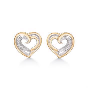 Støvring Design's Dobbelt hjerte ørestikker i rhodineret og forgyldt sølv med zirkonia