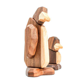 Fablewood Sæt - Pingvin og Unge - Træfigur sammensat med magneter