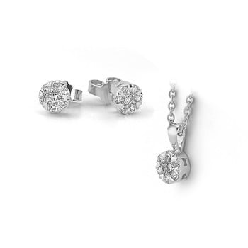14 kt hvidguld smykkesæt, Flora serien med 3 x 0,05 + 18 x 0,02 ct Diamanter Wesselton SI