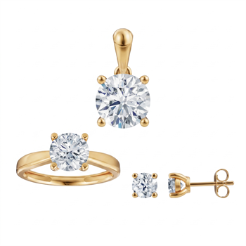 14 kt guld Luxury Solitaire smykkesæt med i alt 3,00 ct Labgrown diamant Top Wesselston VS2