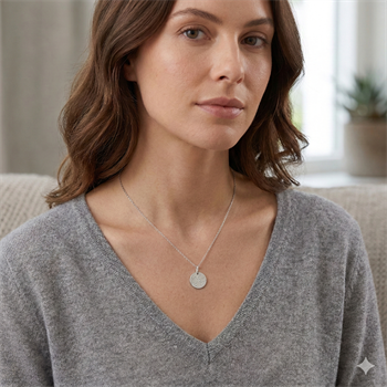 Stjernetegns Ø12 mm medaljon med zirkonia, 45 cm kæde